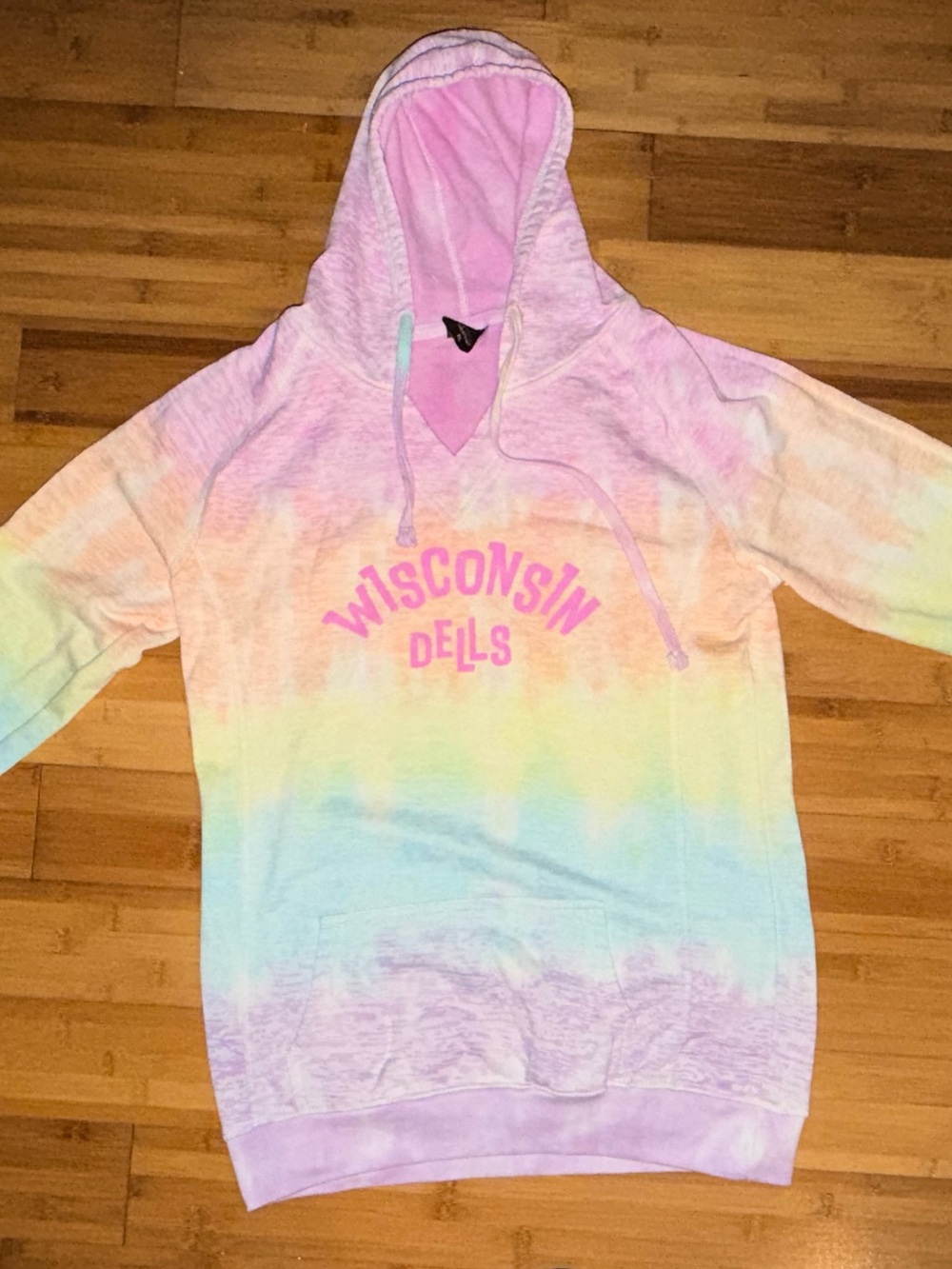 Pastel Rainbow 'Wisconsin Dells' Tie-Dye Hoodie Sweatshirt - Pink/Yellow/Blue